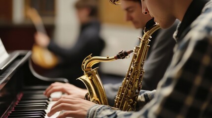 Sax and piano music lesson.