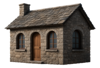 A rustic stone guest house with arched windows, suitable for a mountainous region.