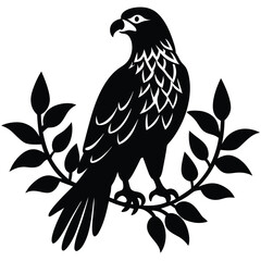 Obraz premium Silhouette of an eagle perched on a leafy branch illustration