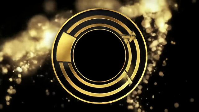 Abstract Gold Circle Rotating on Black Background with Golden Sparkles: Luxury Looped Animation