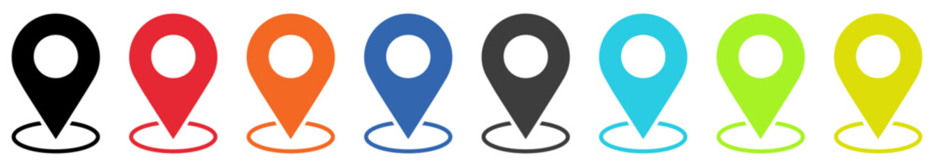Pin location icon. Colorful map pointer. Marker pointer. Point of map. Pin icon to mark location. Flat design vector illustration.	