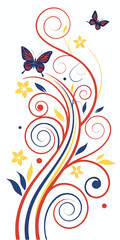 Vector brushstroke swirls in artistic abstract layout, bold primary colors on white