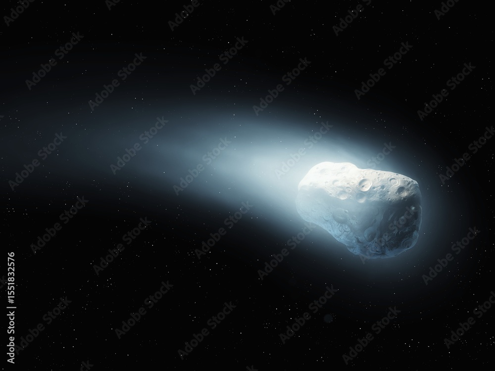 Wall mural comet against the background of space. gas evaporates from the surface of the comet's nucleus.