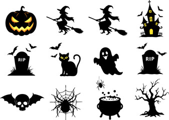 Fototapeta premium Vector Line Art Set of Halloween Icons – Clean and Spooky Outline Collection