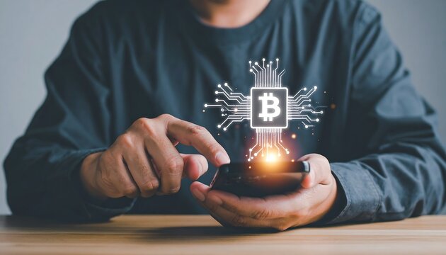 Bitcoin concept on mobile phone.
