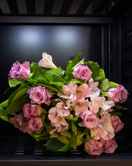 Fresh pink bouquet in flower vending machine