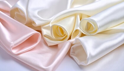 Luxurious pink and white satin fabric, perfect for wedding gowns, evening wear, more