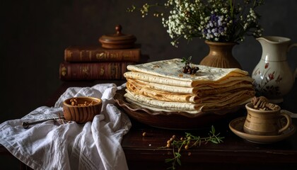 Stack of golden pancakes, a delicious breakfast treat for perfect morning delicious