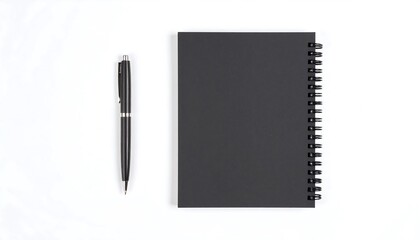 Black Notebook and Pen on White.