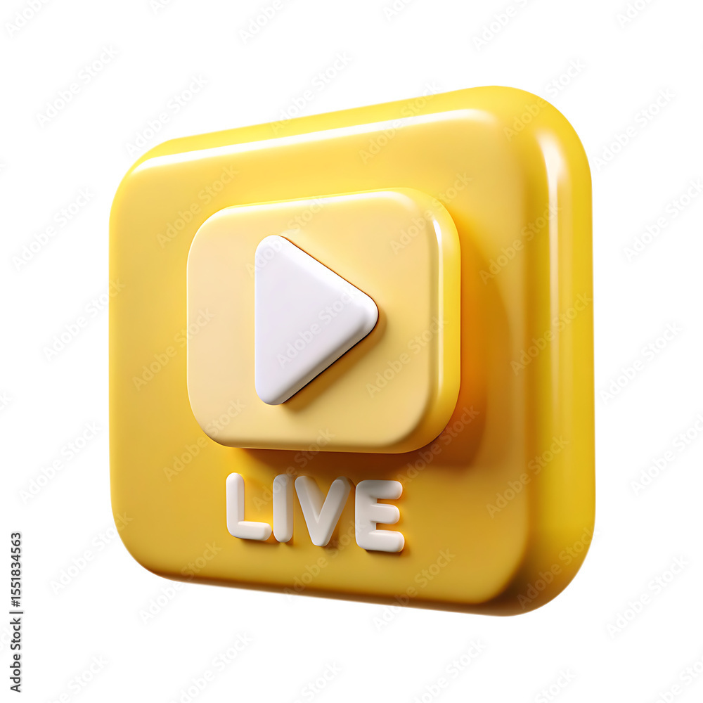 Fototapete 3d yellow play button icon with live text isolated on transparent background