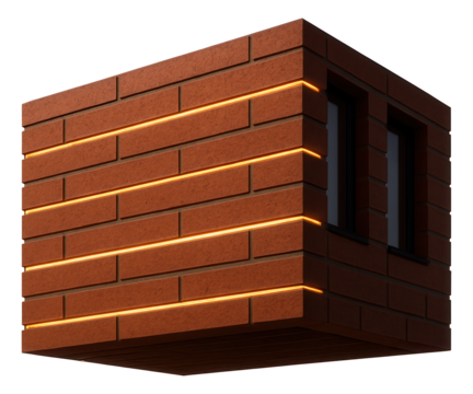 Brick facade with integrated LED lighting for a dramatic effect on a modern office building.