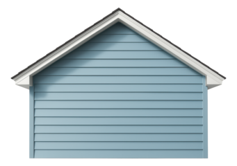 Siding-covered facade for a suburban home featuring a horizontal lap design in a soft pastel blue color.