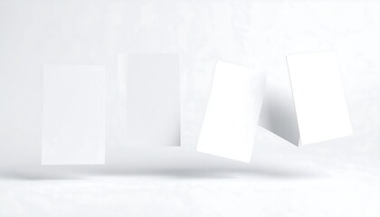 Blank cards floating on a white background.