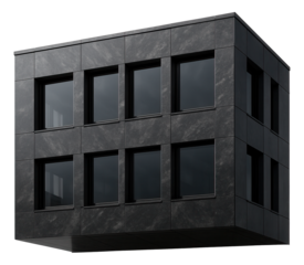 Facade with polished granite cladding stone, delivering a sleek and shiny surface for a corporate office building.