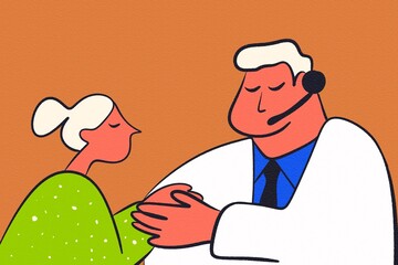 Caring doctor provides comfort and support to patient in vibrant setting