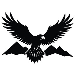 Obraz premium Black silhouette of eagle flying over mountain range design