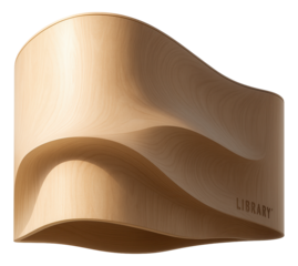 Smooth, curvilinear wooden facade cladding creating a sculptural element for a public library