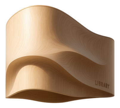 Smooth, curvilinear wooden facade cladding creating a sculptural element for a public library