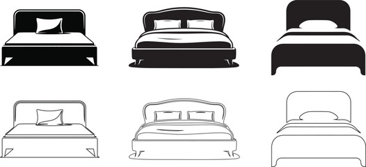 Bed Line Art Silhouette | Minimal Black & White Vector