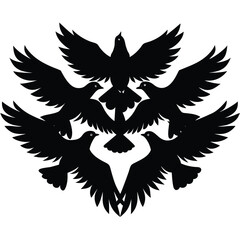 Obraz premium Seven black birds arranged in a circular symmetrical design silhouette