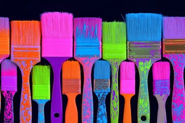 A detailed close-up shot displays numerous paint brushes, highlighting their bristles and handles