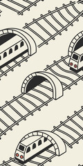Vector train track and tunnel icon layout, travel and transportation background