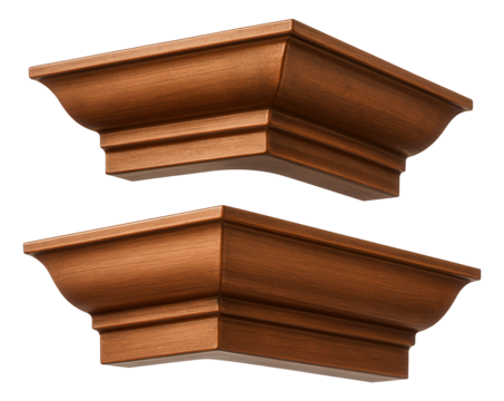 Copper outdoor cornices for a villa, developing a beautiful patina over time and adding a touch of elegance.