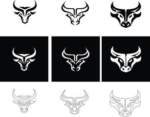 Bull head vector in flat outline and button style emblem, modern minimal icon for strength and determination themes.