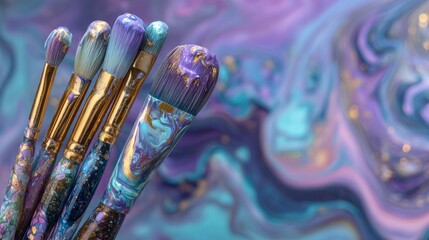 Watercolor Palette and Brushes on Abstract Background’ is rephrased as ‘Abstract Background Featuring Watercolor Palette and Brushes