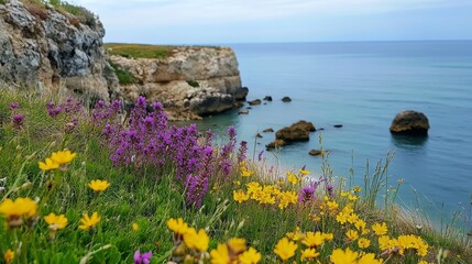 Algarve's Albufeira: Shore rocks & flowers.