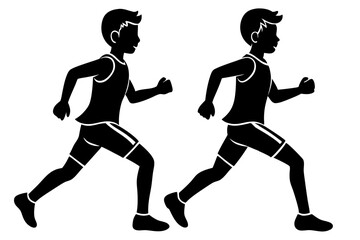 Silhouette Vector Art Illustration of Two Boys Running