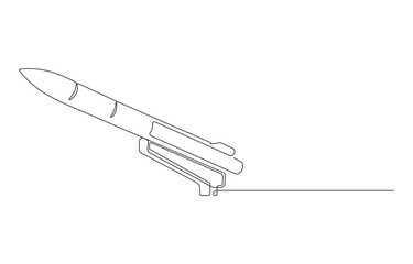 Continuous Line Drawing of a Rocket in Flight, Line drawing of a missile, Line drawing of a missile or rocket, Single-Line Drawing of a Missile Launch