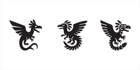 dinosaur bird silhouette vector set illustration on white background. 