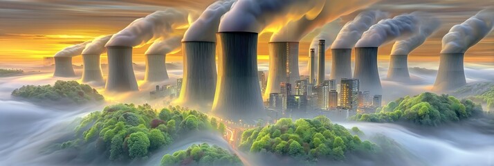 An eco-friendly natural gas project in a misty forest landscape serves as a prime example of green energy initiatives, stock photo