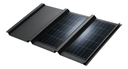 Weather-resistant steel roof panels with integrated solar cells for a green home.