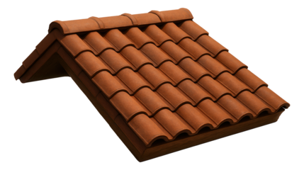 Sloped roof covered with terracotta tiles for a rustic private house appearance.