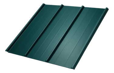 Painted metal sloped roof for a vibrant and custom appearance on a unique architect-designed home.