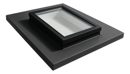 Flat roof with a skylight installation providing natural light into the attic space of a suburban home.