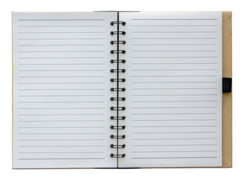 blank open wide notebook with line page isolated on transparent background