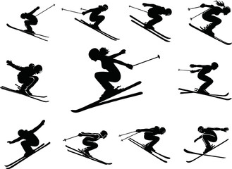 Silhouette of person doing ski jump vector style on white background