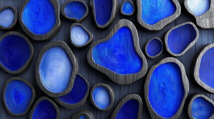 The abstract texture of tree rings in deep blue hues serves as a captivating background for design and artistic endeavors