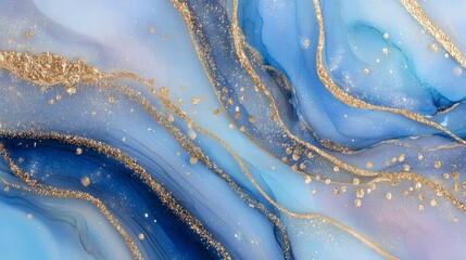 Abstract watercolor artwork features clouds in soft white and deep blue tones
