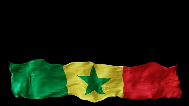 Stylized flag of Senegal waving in the wind, isolated on transparent background, with alpha channel. Animated footer. Suitable for patriotic themes or national event promotions. Motion graphic.