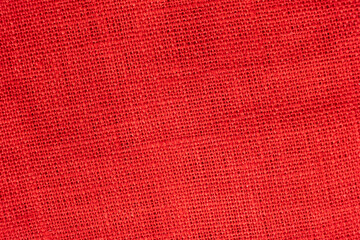 Macro Texture Linen Red Fabric Top View.