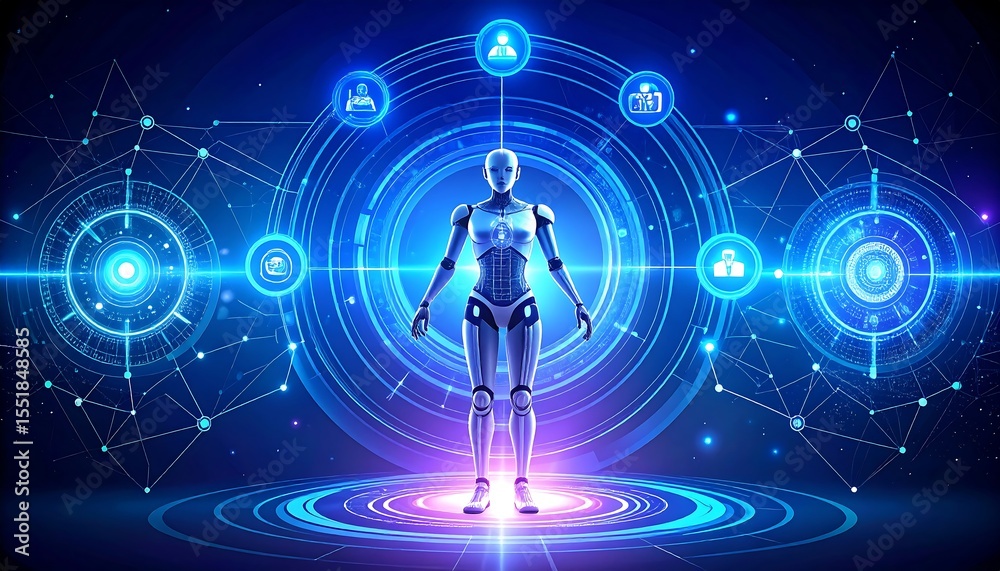 Aufkleber Futuristic robot with data connections.