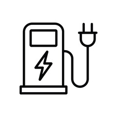 Electric vehicle charging station icon with plug in simple outline style