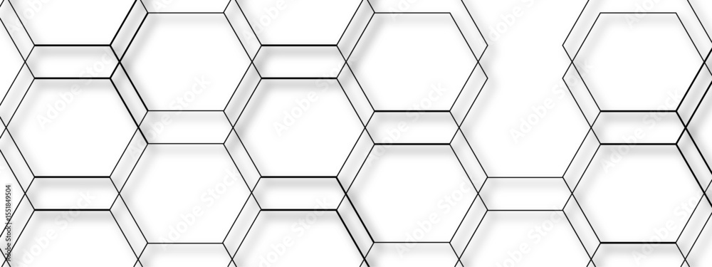 Wall mural abstract seamless geometric background with interconnected hexagons outlined in thin gray lines on a