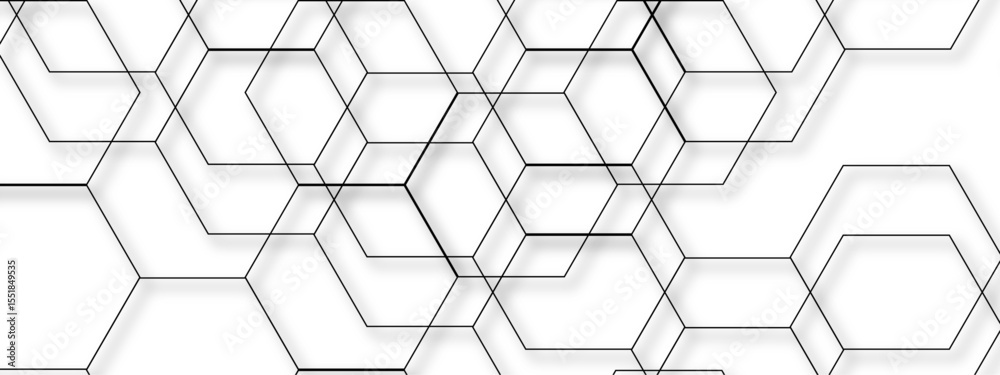 Wall mural abstract seamless geometric background with interconnected hexagons outlined in thin gray lines on a