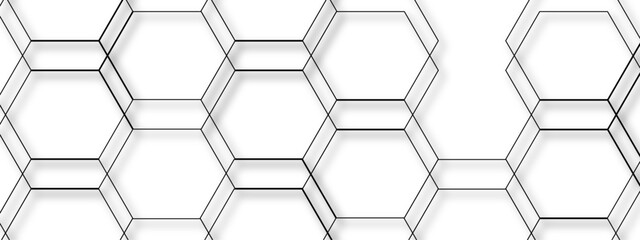 Abstract seamless geometric background with interconnected hexagons outlined in thin gray lines on a white backdrop. Clean, modern, and minimalistic, suitable for tech, scientific, or architectural