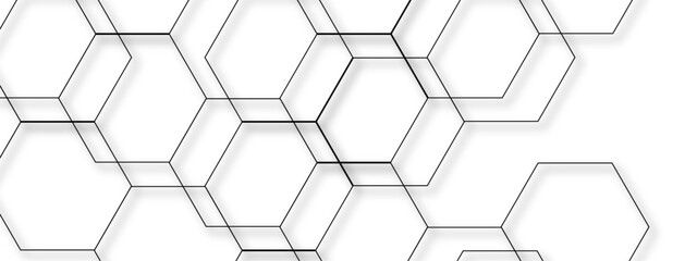 Abstract seamless geometric background with interconnected hexagons outlined in thin gray lines on a white backdrop. Clean, modern, and minimalistic, suitable for tech, scientific, or architectural